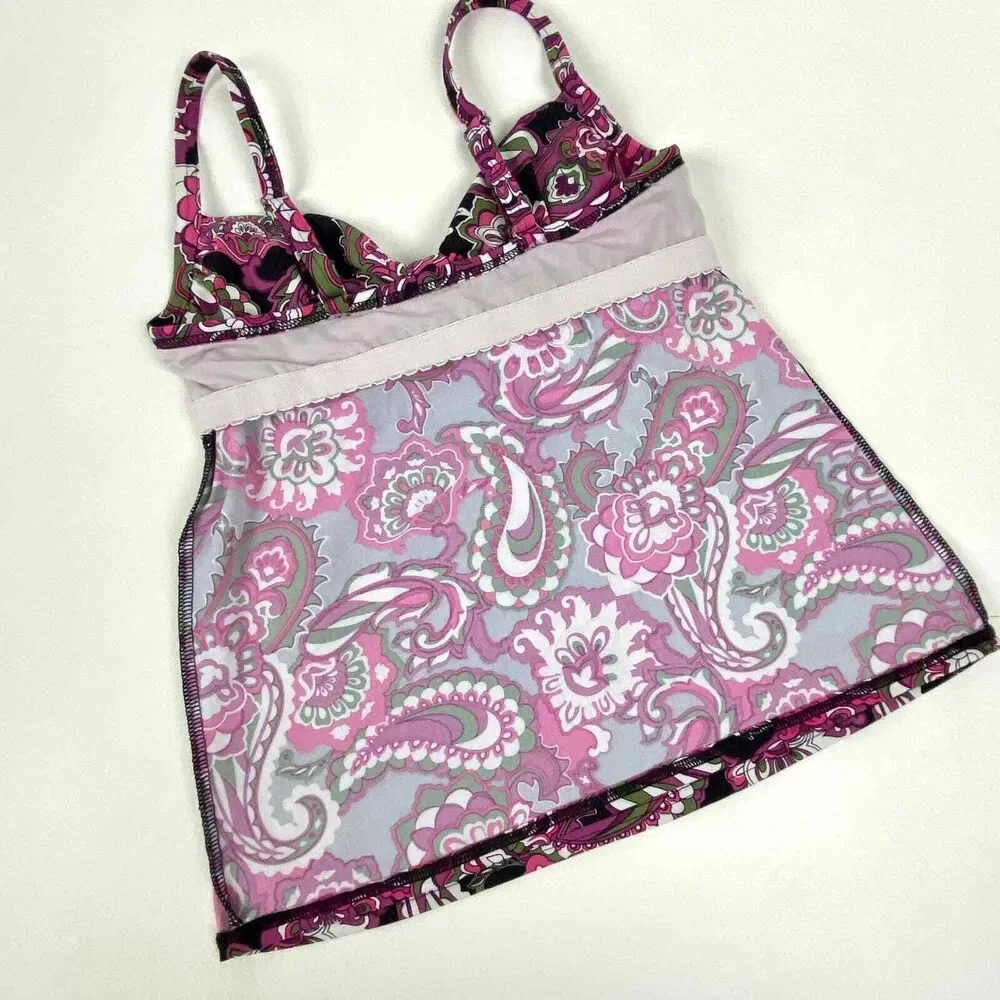 Land's End Tankini Swim Suit Top Ruched Underwire Bodice Paisley Sz 2 Top Only